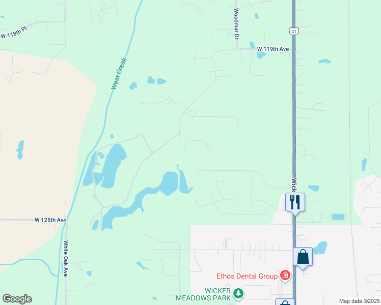 map of restaurants, bars, coffee shops, grocery stores, and more near 11721 West 122nd Place in Cedar Lake