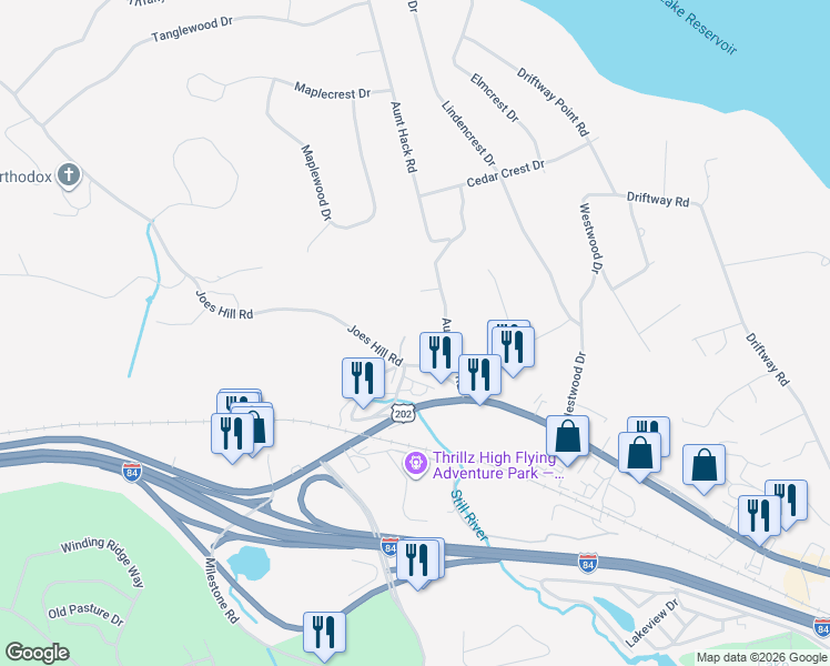 map of restaurants, bars, coffee shops, grocery stores, and more near 4 Canterbury Court in Danbury