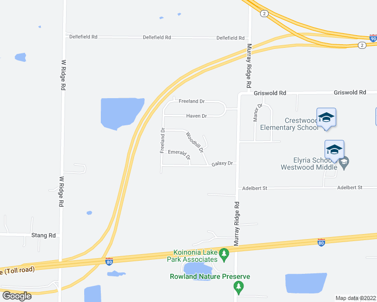 map of restaurants, bars, coffee shops, grocery stores, and more near 42926 Emerald Drive in Elyria