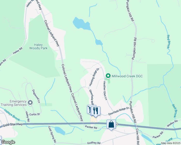 map of restaurants, bars, coffee shops, grocery stores, and more near 61 Hunting Ridge Drive in Groton