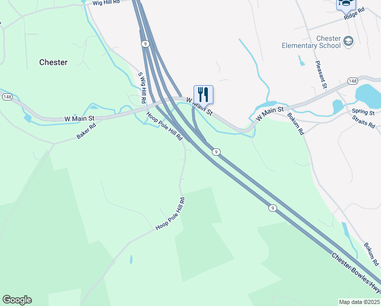 map of restaurants, bars, coffee shops, grocery stores, and more near 17 Hoop Pole Hill Road in Chester