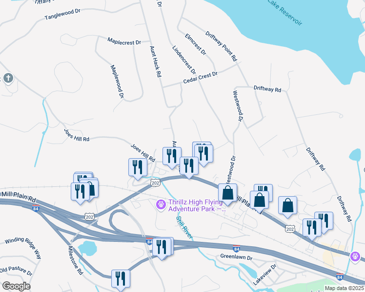 map of restaurants, bars, coffee shops, grocery stores, and more near 13 Aunt Hack Road in Danbury