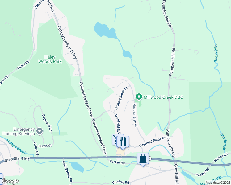 map of restaurants, bars, coffee shops, grocery stores, and more near 61 Hunting Ridge Drive in Groton