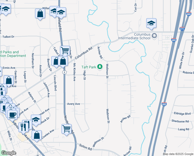 map of restaurants, bars, coffee shops, grocery stores, and more near 486 Taft Avenue in Bedford