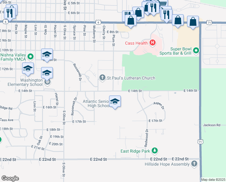 map of restaurants, bars, coffee shops, grocery stores, and more near 1201 East 14th Street in Atlantic