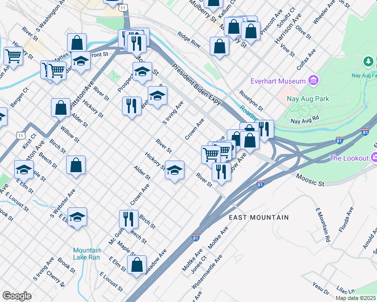 map of restaurants, bars, coffee shops, grocery stores, and more near 916 Orchard Street in Scranton
