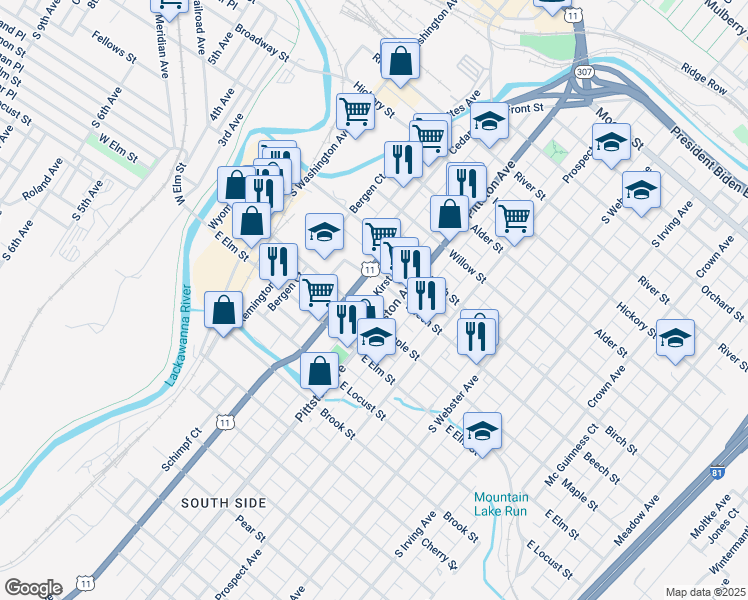 map of restaurants, bars, coffee shops, grocery stores, and more near 918 Kirst Court in Scranton