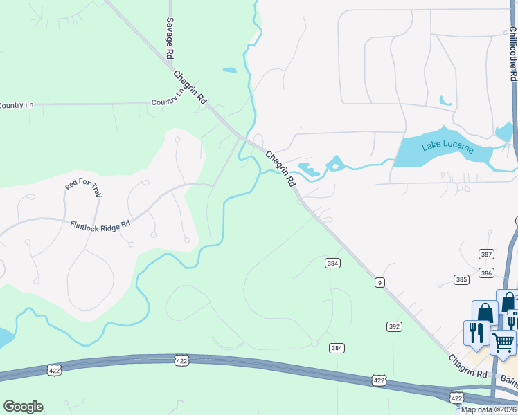 map of restaurants, bars, coffee shops, grocery stores, and more near 8133 Chagrin Road in Chagrin Falls