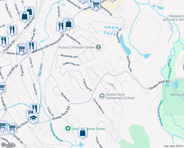 map of restaurants, bars, coffee shops, grocery stores, and more near Summerset in Danbury