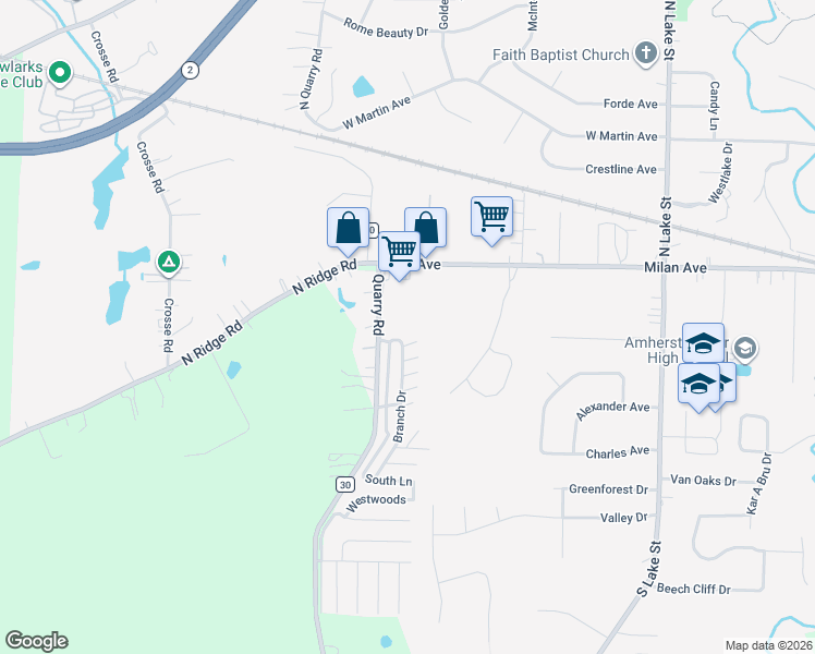 map of restaurants, bars, coffee shops, grocery stores, and more near 208 North Lane in Amherst