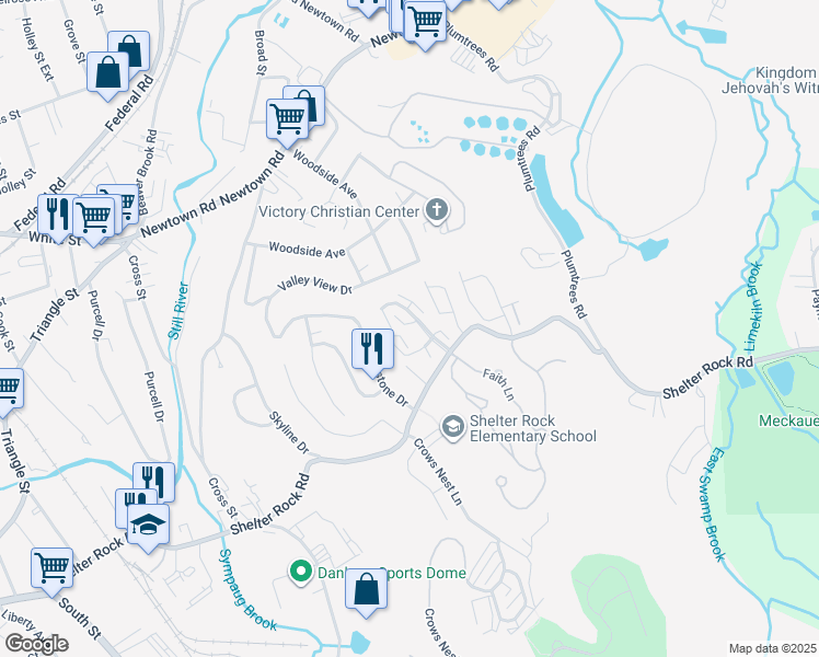 map of restaurants, bars, coffee shops, grocery stores, and more near Summerset in Danbury