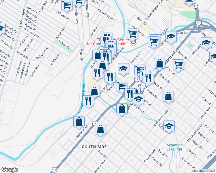 map of restaurants, bars, coffee shops, grocery stores, and more near 1109 Remington Ave in Scranton