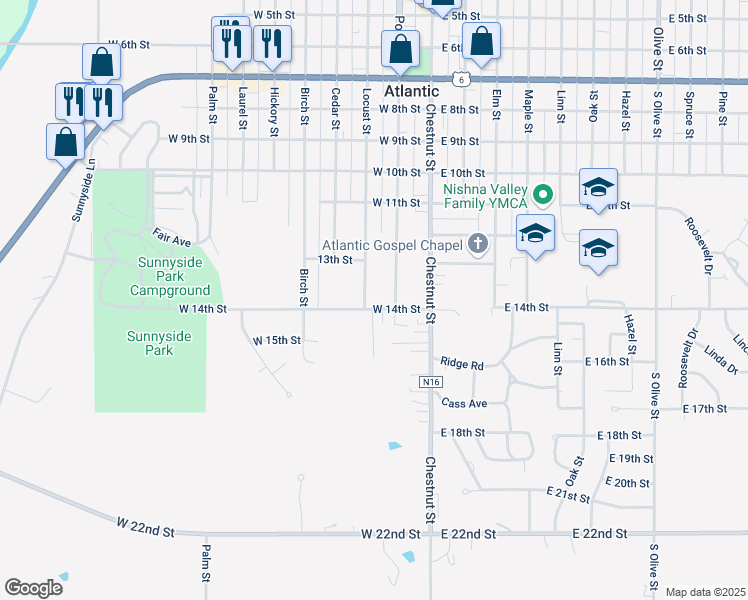 map of restaurants, bars, coffee shops, grocery stores, and more near 1319 Locust Street in Atlantic