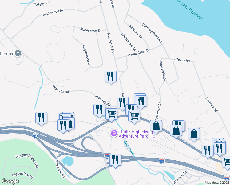 map of restaurants, bars, coffee shops, grocery stores, and more near 4 Canterbury Court in Danbury