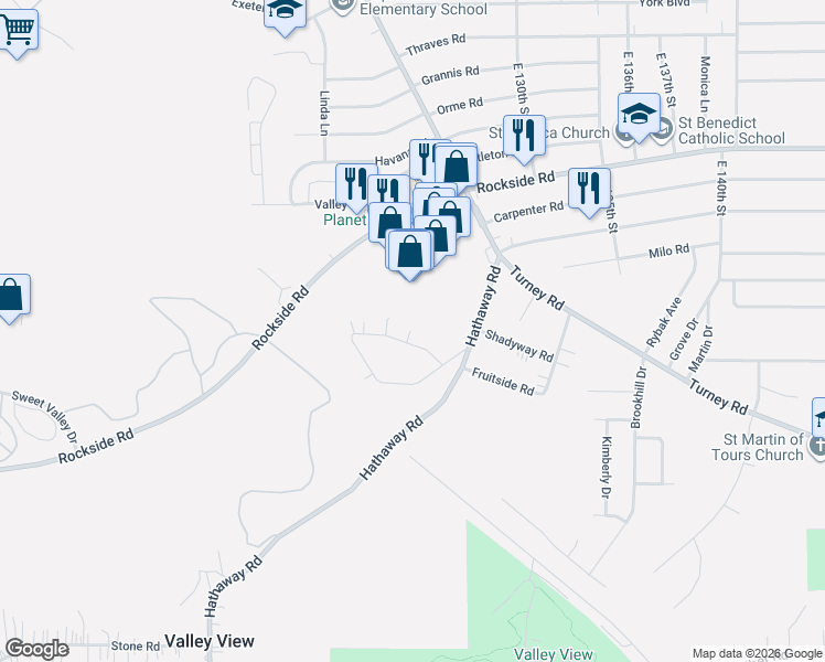 map of restaurants, bars, coffee shops, grocery stores, and more near 12319 Upper Sunset Drive in Garfield Heights