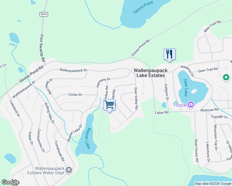 map of restaurants, bars, coffee shops, grocery stores, and more near 236-243 Rainbow Dr in Wayne
