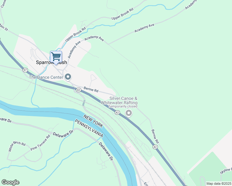 map of restaurants, bars, coffee shops, grocery stores, and more near 110 Berme Road in Port Jervis