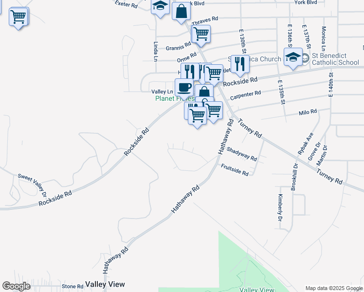 map of restaurants, bars, coffee shops, grocery stores, and more near 12123 Sunset Drive in Cleveland