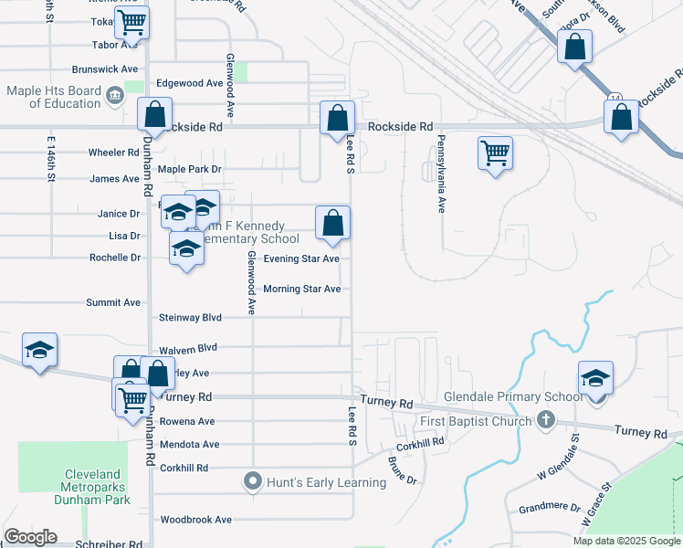 map of restaurants, bars, coffee shops, grocery stores, and more near 6000 Lee Road South in Maple Heights