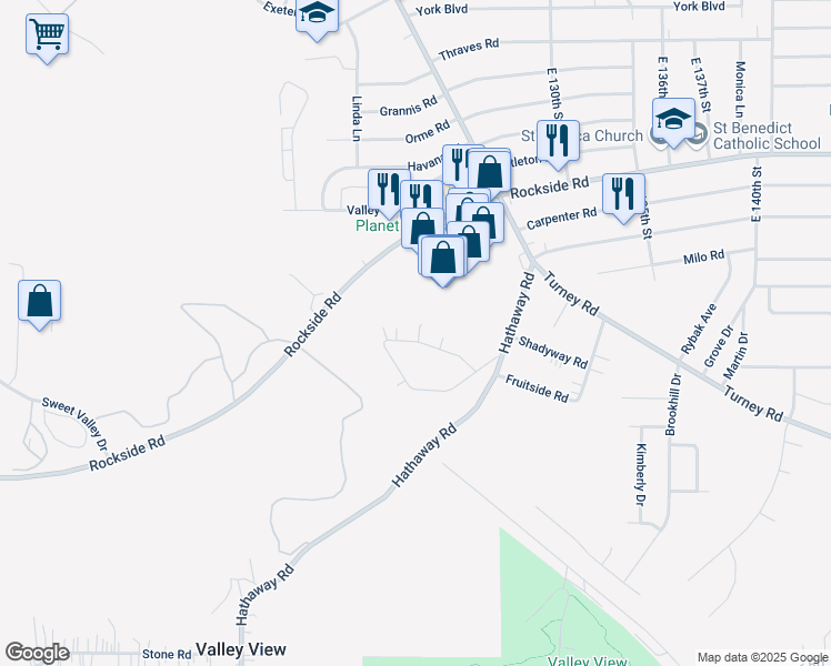 map of restaurants, bars, coffee shops, grocery stores, and more near 12123 Sunset Drive in Cleveland