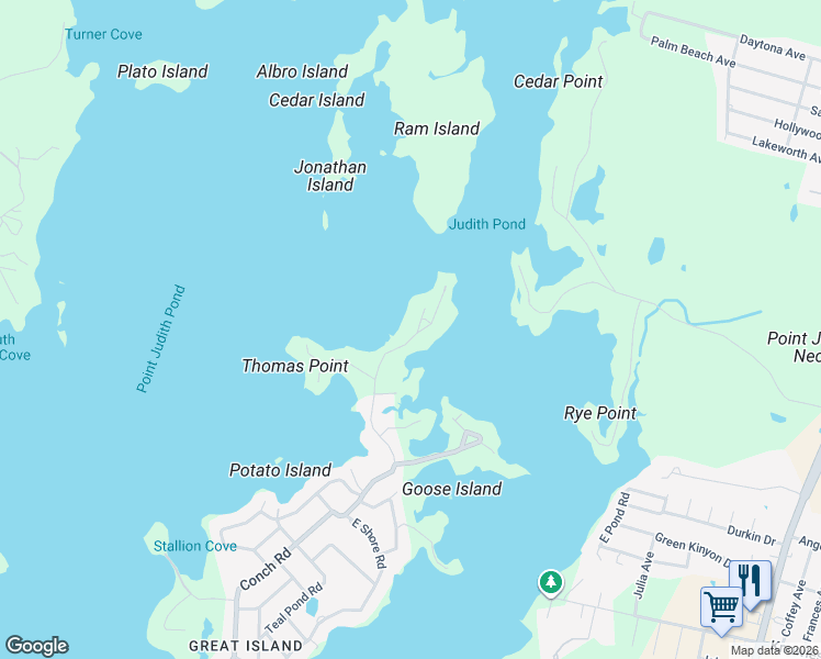 map of restaurants, bars, coffee shops, grocery stores, and more near 124 Marine Drive in Narragansett