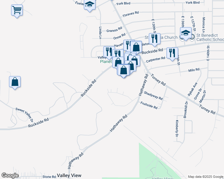 map of restaurants, bars, coffee shops, grocery stores, and more near 12123 Sunset Drive in Cleveland