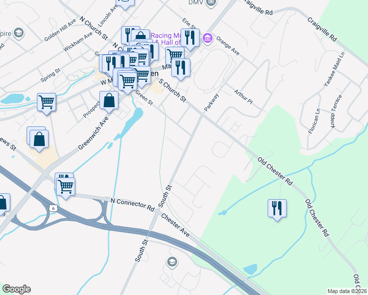 map of restaurants, bars, coffee shops, grocery stores, and more near 37 South Street in Goshen