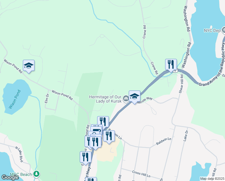 map of restaurants, bars, coffee shops, grocery stores, and more near 58 De Liso Lane in Putnam County