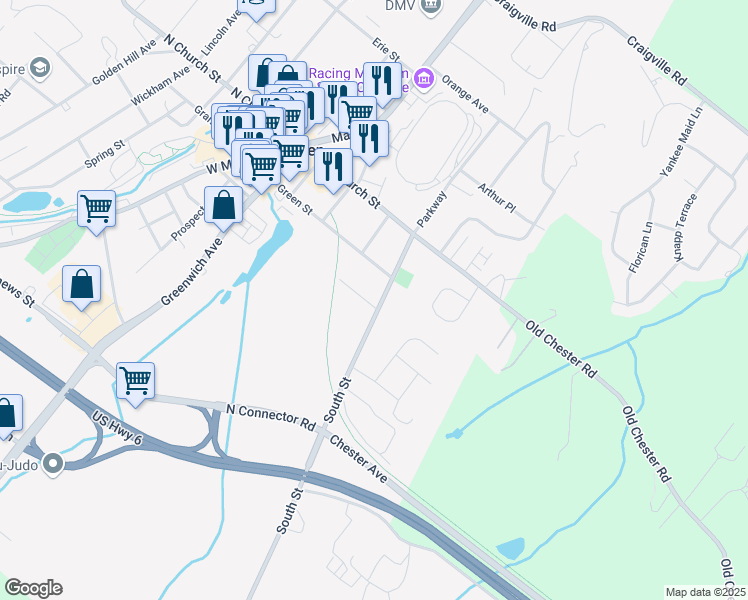 map of restaurants, bars, coffee shops, grocery stores, and more near 36 South Street in Goshen