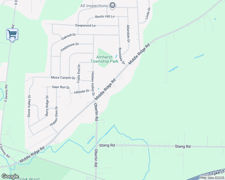 map of restaurants, bars, coffee shops, grocery stores, and more near 44875 Middle Ridge Road in Amherst