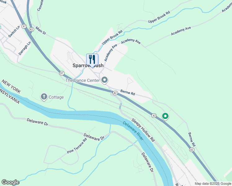 map of restaurants, bars, coffee shops, grocery stores, and more near 139 Berme Road in Port Jervis