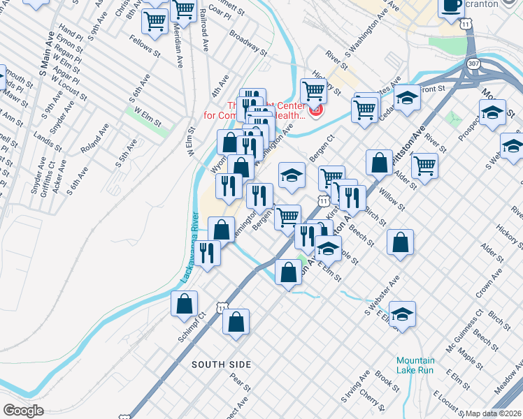 map of restaurants, bars, coffee shops, grocery stores, and more near 1109 Remington Ave in Scranton