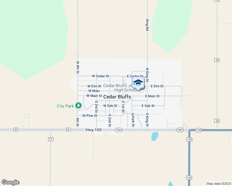 map of restaurants, bars, coffee shops, grocery stores, and more near 110 West Main Street in Cedar Bluffs