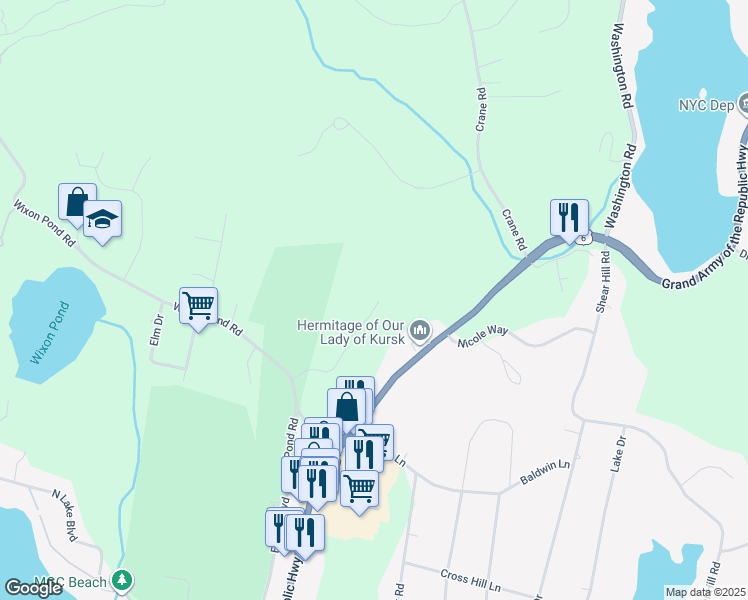 map of restaurants, bars, coffee shops, grocery stores, and more near 58 De Liso Lane in Mahopac