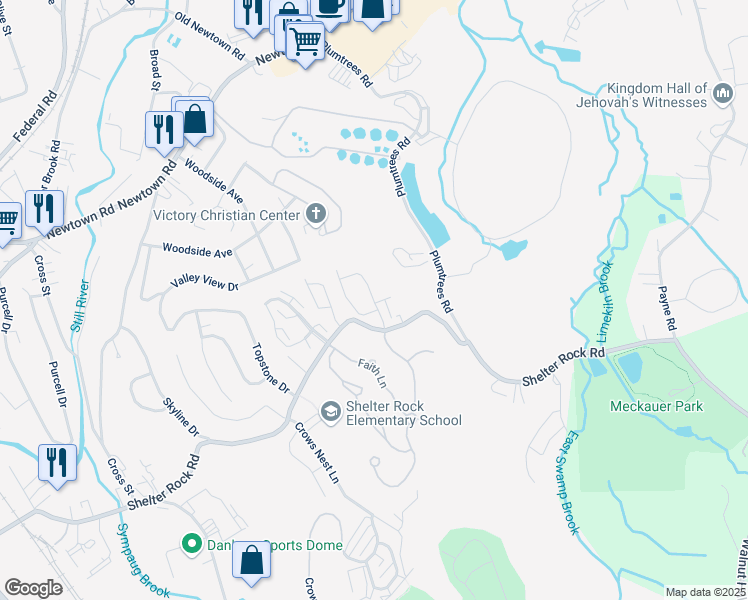 map of restaurants, bars, coffee shops, grocery stores, and more near 201 Sienna Drive in Danbury