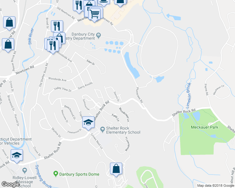 map of restaurants, bars, coffee shops, grocery stores, and more near 304 Sienna Drive in Danbury