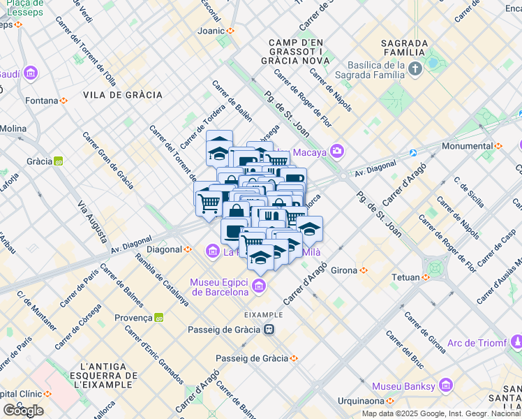 map of restaurants, bars, coffee shops, grocery stores, and more near 7274 Carrer del Bruc in Barcelona