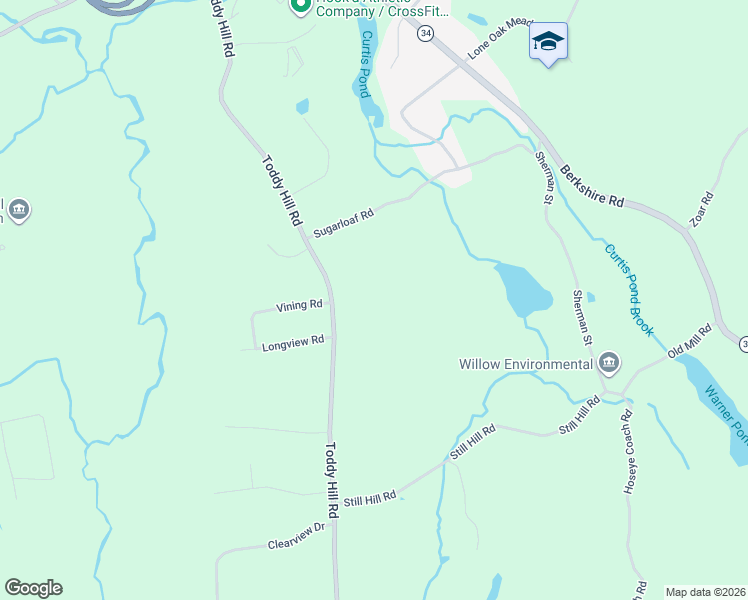 map of restaurants, bars, coffee shops, grocery stores, and more near 55A Toddy Hill Road in Newtown