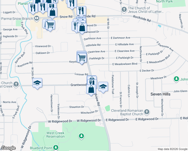 map of restaurants, bars, coffee shops, grocery stores, and more near in Parma