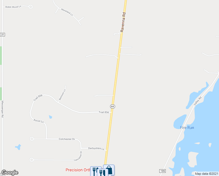 map of restaurants, bars, coffee shops, grocery stores, and more near 17380 Ravenna Road in Chagrin Falls