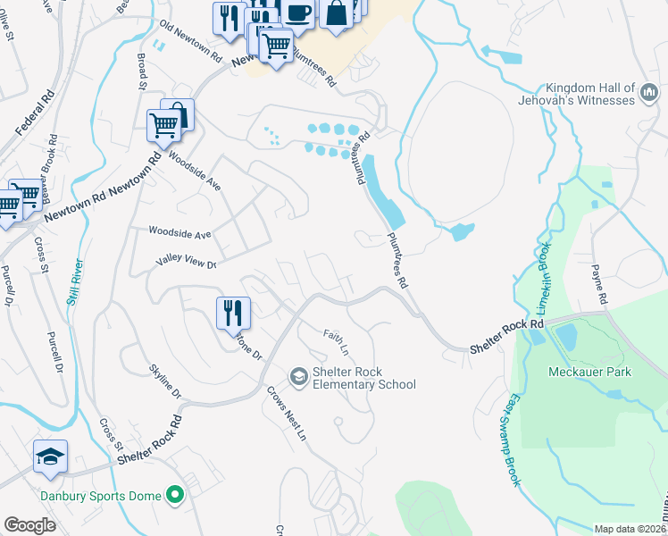 map of restaurants, bars, coffee shops, grocery stores, and more near 1206 Sienna Drive in Danbury