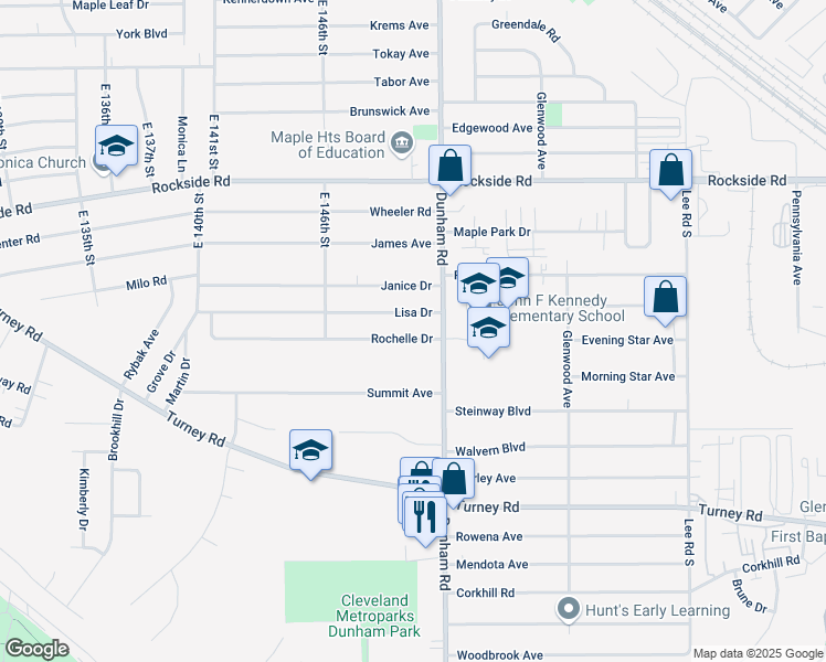 map of restaurants, bars, coffee shops, grocery stores, and more near 15067 Lisa Drive in Maple Heights