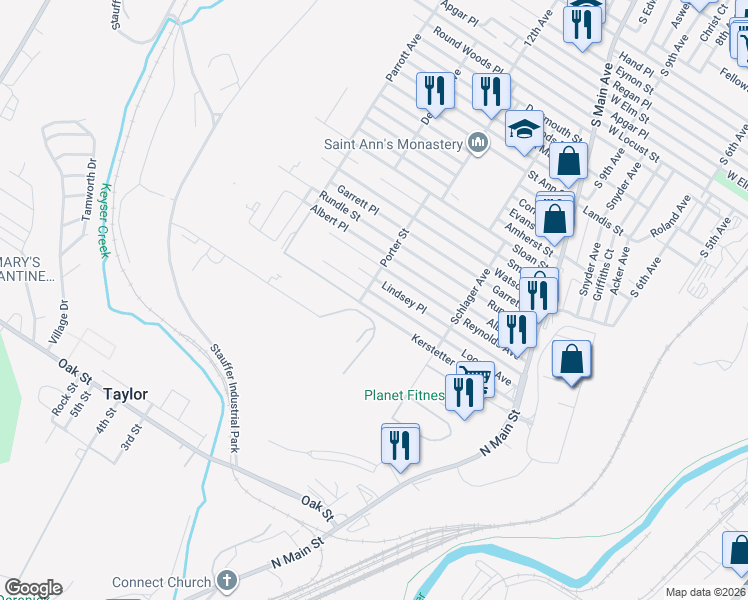 map of restaurants, bars, coffee shops, grocery stores, and more near 1302 Loomis Avenue in Scranton