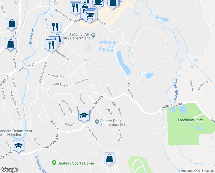 map of restaurants, bars, coffee shops, grocery stores, and more near 1105 Sienna Drive in Danbury