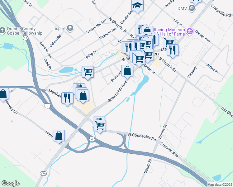 map of restaurants, bars, coffee shops, grocery stores, and more near 248 Greenwich Avenue in Goshen