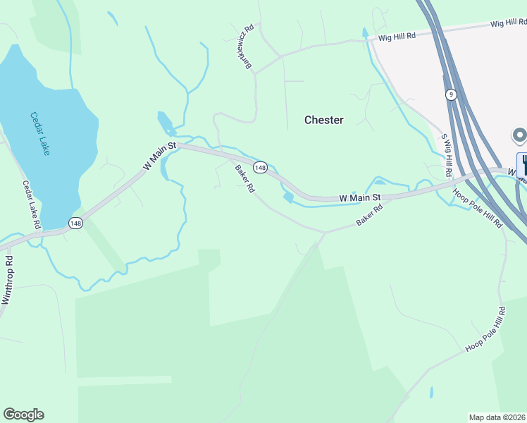 map of restaurants, bars, coffee shops, grocery stores, and more near 30 Baker Road in Chester