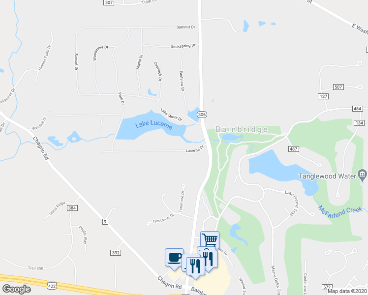 map of restaurants, bars, coffee shops, grocery stores, and more near 8474 Lucerne Drive in Chagrin Falls