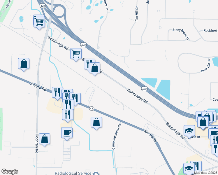 map of restaurants, bars, coffee shops, grocery stores, and more near 31200 Bainbridge Road in Solon