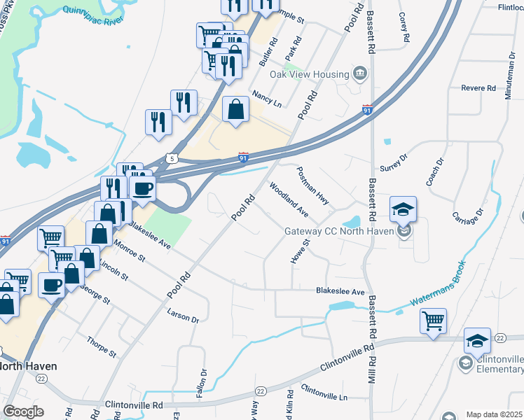 map of restaurants, bars, coffee shops, grocery stores, and more near 10 Oakwood Drive in North Haven