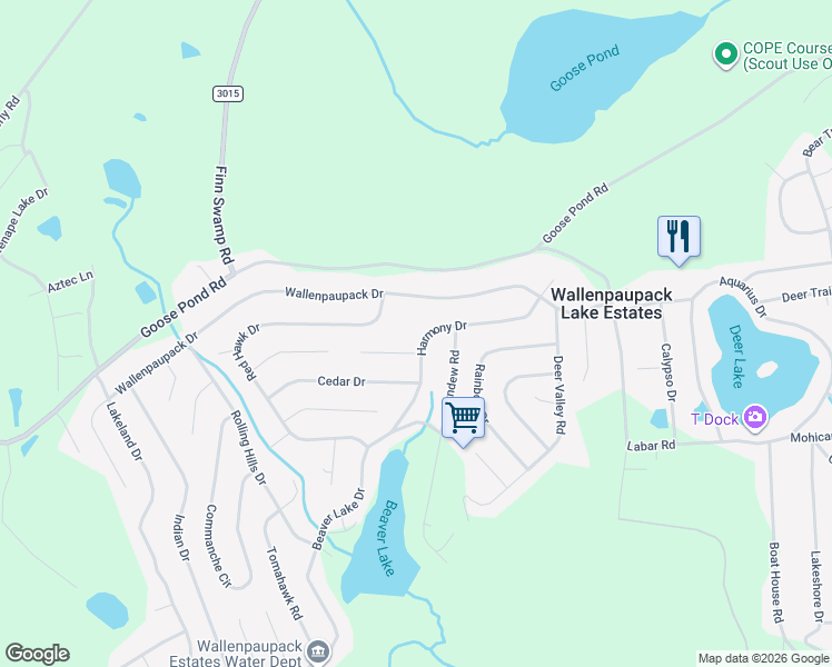map of restaurants, bars, coffee shops, grocery stores, and more near 123 Harmony Drive in Hawley